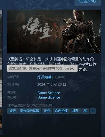 《黑神话》Steam 95%好评如潮!圆我大圣梦!