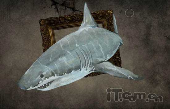 PS合成3D画:从相框当中冲出的鲨鱼