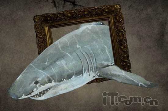 PS合成3D画:从相框当中冲出的鲨鱼