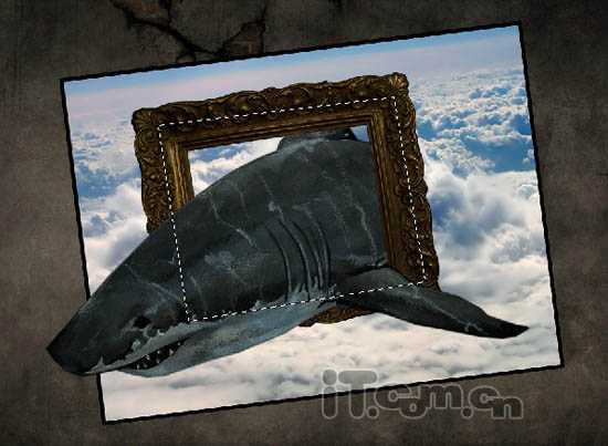 PS合成3D画:从相框当中冲出的鲨鱼