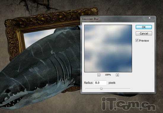 PS合成3D画:从相框当中冲出的鲨鱼