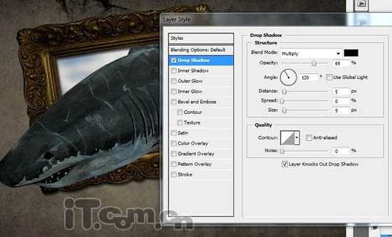 PS合成3D画:从相框当中冲出的鲨鱼