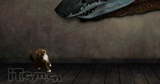 PS合成3D画:从相框当中冲出的鲨鱼