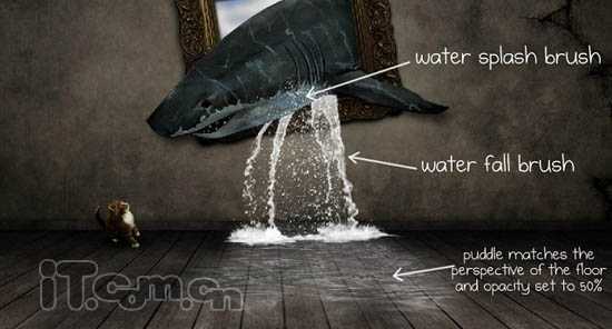 PS合成3D画:从相框当中冲出的鲨鱼